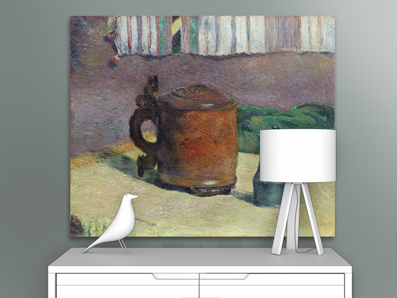 Картина на холсте репродукция Поля Гогена "Натюрморт:деревянная кружка и кувшин" 35х29 см