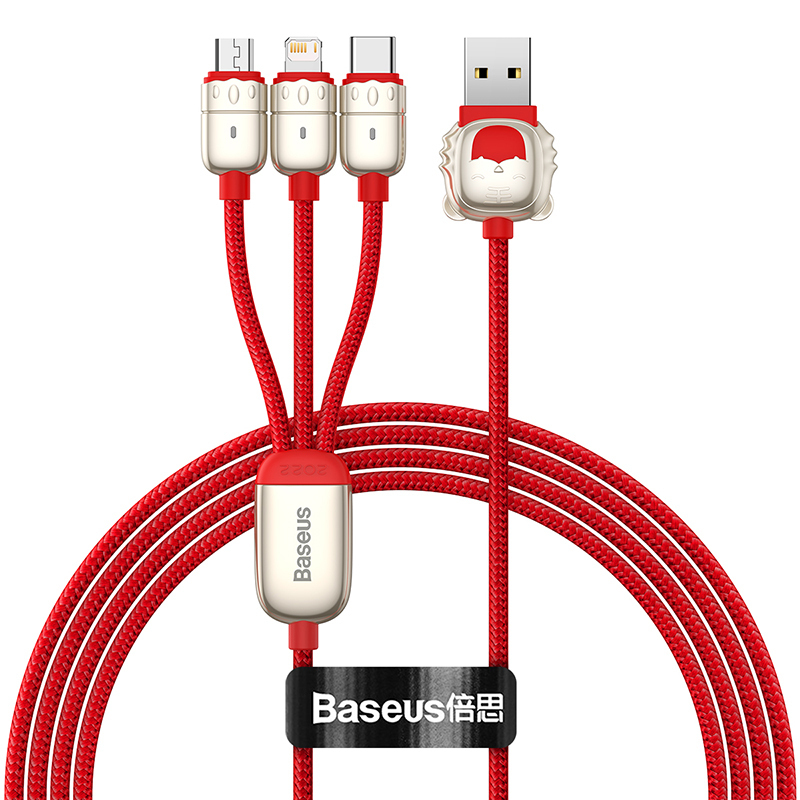 

Кабель USB BASEUS Year of the Tiger One-for-three, USB - MicroUSB+Type-C+Lightning, 3.5A,