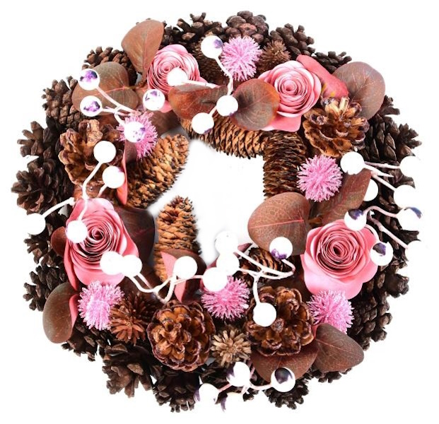 Венок рождественский ягоды розовый 30 см