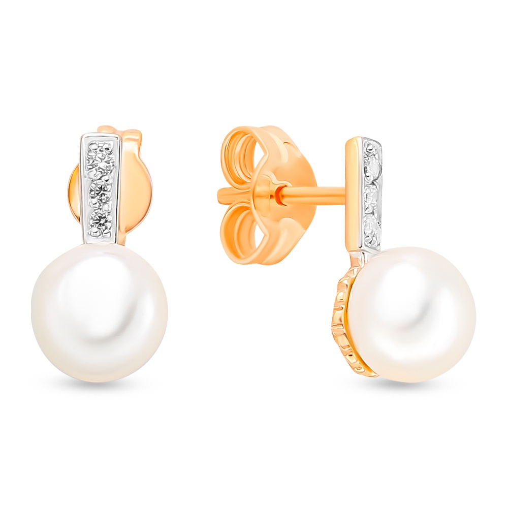 

Серьги пусеты из красного золота 585Gold 202008023, жемчуг/фианит, 202008023