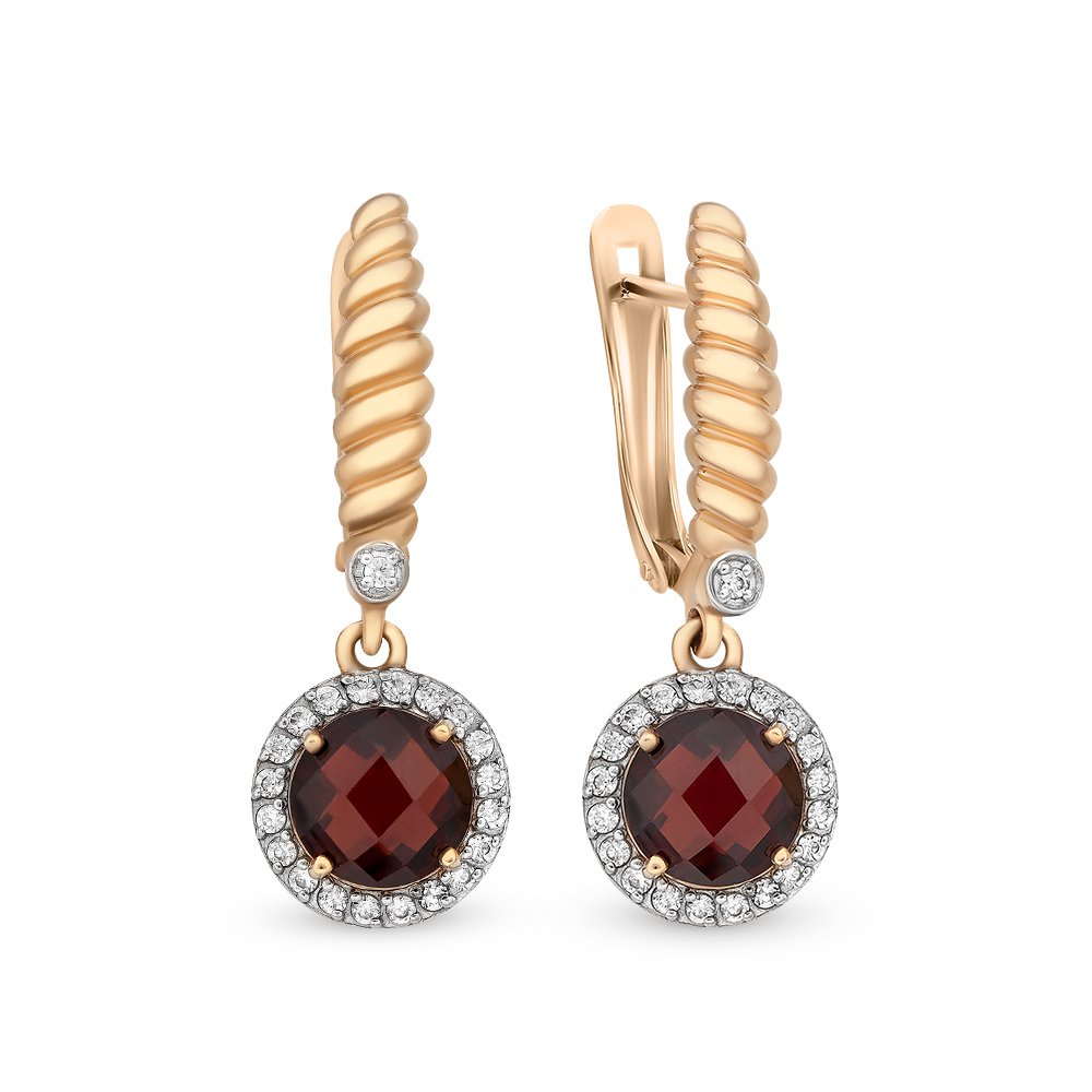 

Серьги подвески из красного золота 585Gold 202007230, гранат/фианит, 202007230