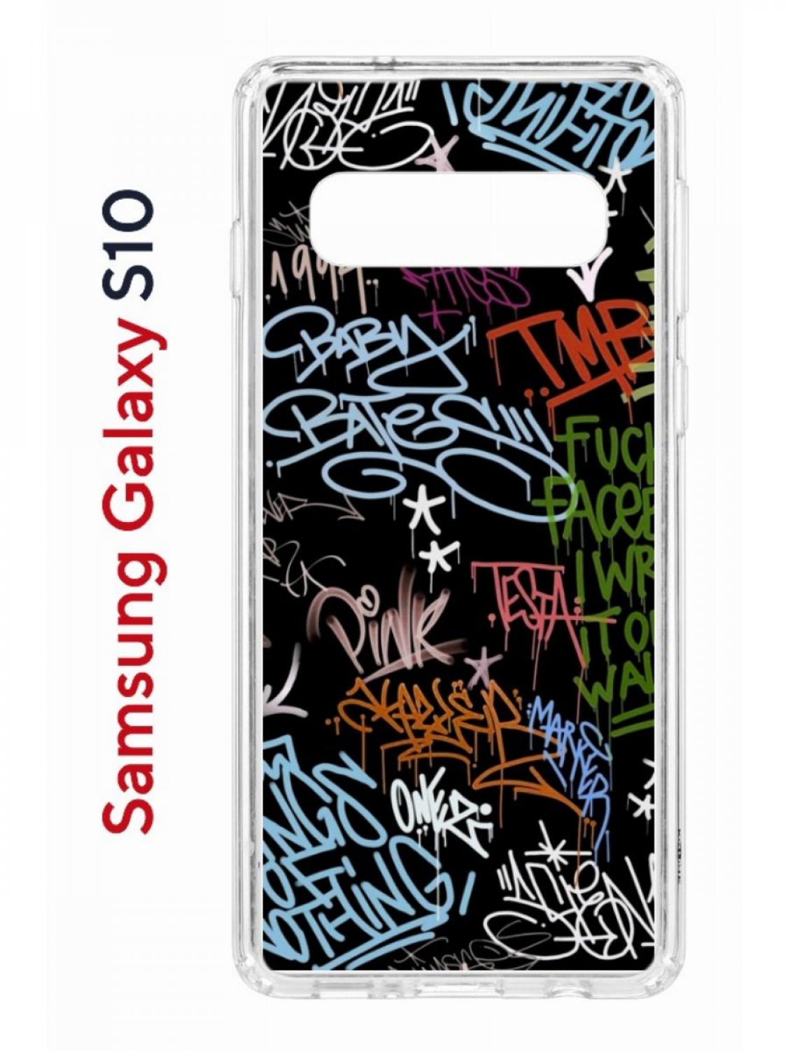 Чехол на Samsung S10 Kruche Print Граффити,противоударный бампер,с защитой камеры