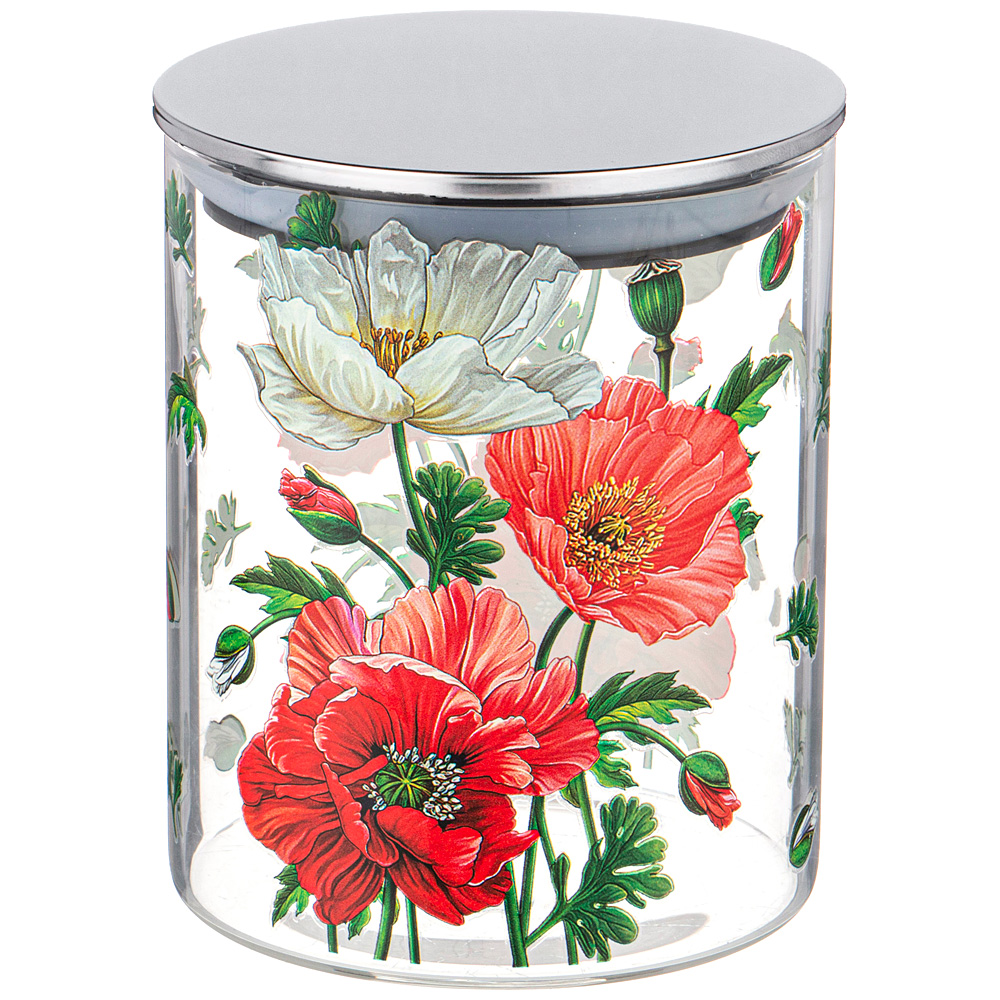 

Набор из 4 штук Банка для сыпучих продуктов Agness Маки 850мл 10х13см стекло 887-133_4, Прозрачный