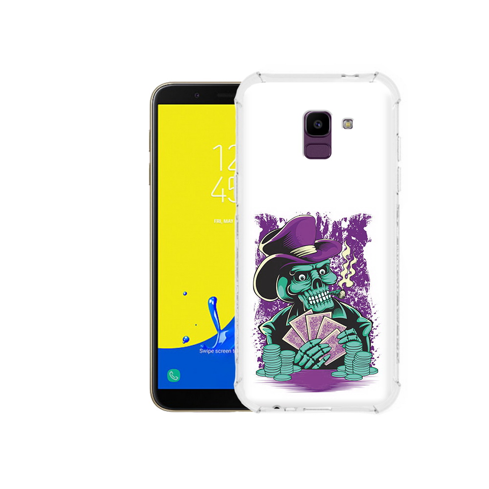

Чехол MyPads Tocco для Samsung Galaxy J6 (2018) зеленый череп с картами, Прозрачный, Tocco