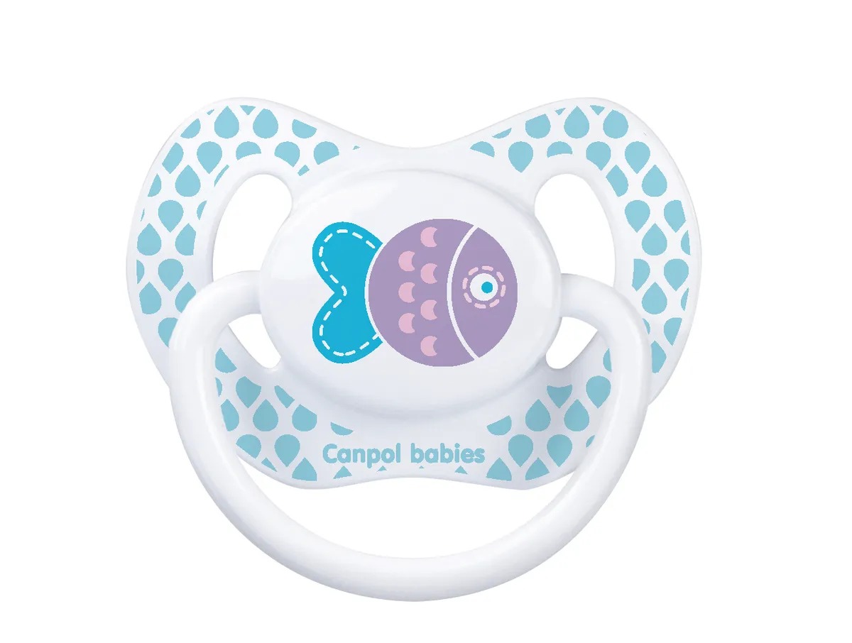 

Пустышка анатомическая Canpol Summertime силикон, 6-18 мес., арт. 23/467 рисунок Рыбка, Белый
