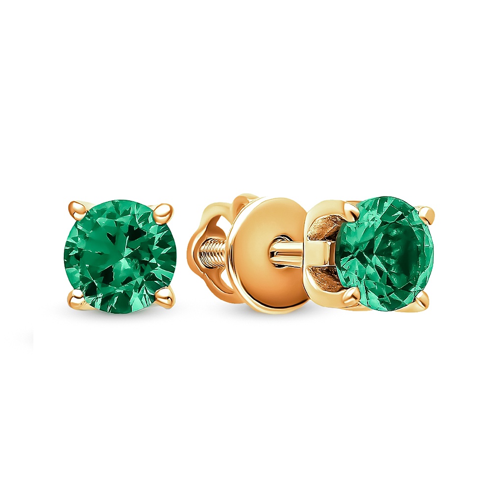

Серьги пусеты из красного золота 585Gold 102007023, изумруд искусственный, 102007023