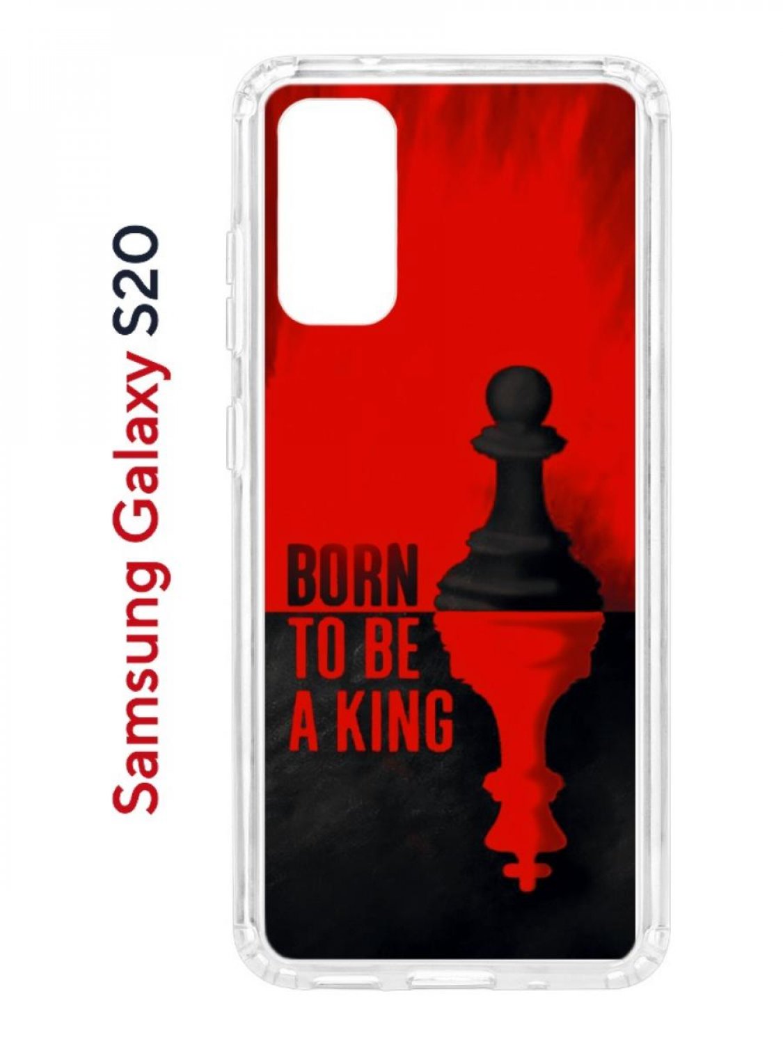 

Чехол на Samsung S20 Kruche Print Born to be a King,противоударный бампер,с защитой камеры, Прозрачный;черный;красный, Самсунг Галакси с20