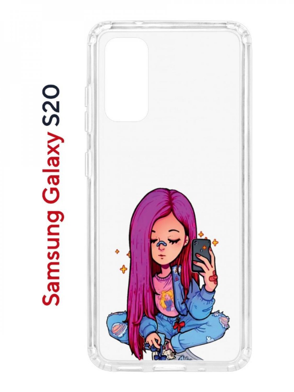 Чехол на Samsung S20 Kruche Print Pink Hair,противоударный бампер,с защитой камеры