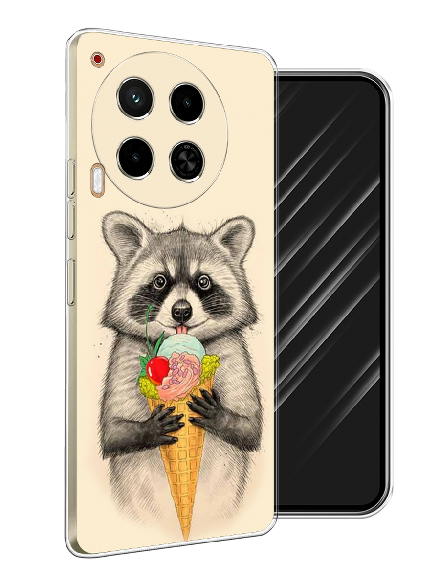 

Чехол Awog на Tecno Camon 30 4G "Енот с мороженым", Бежевый;серый, 305650-1