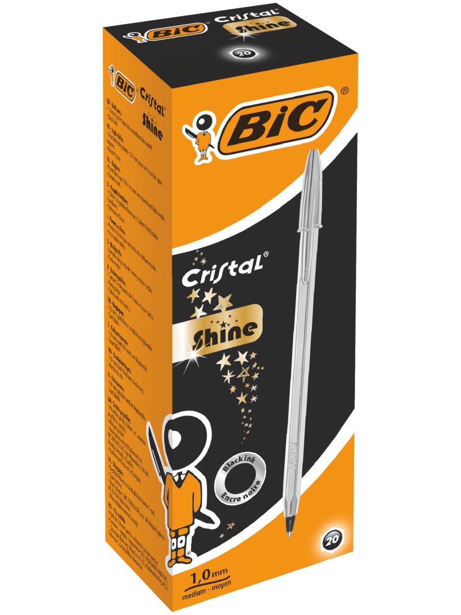 

Ручка шариковая BIC Cristal Shine Коробка x20 серебряный корпус черный