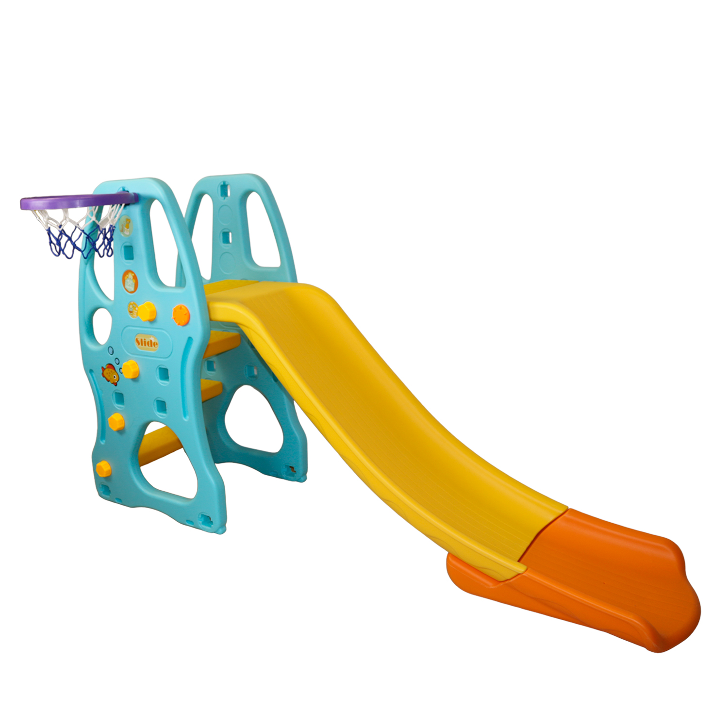Пластиковая горка с баскетбольным кольцом Kampfer Amber Slide, голубой/желтый комплекс для грызунов с кормушкой и поилкой 60 мл голубой