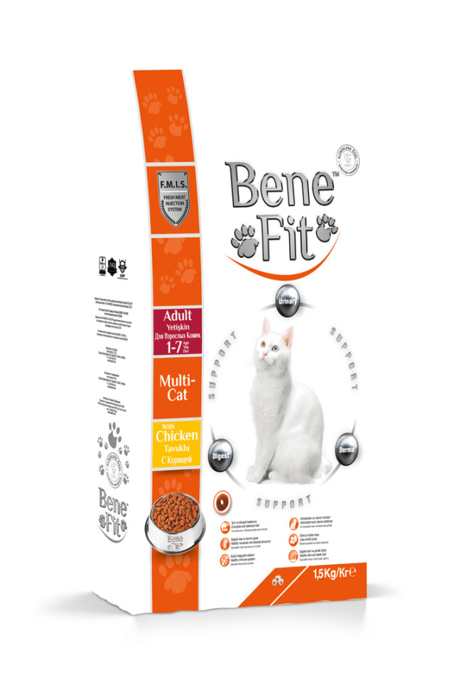 фото Сухой корм для взрослых кошек benefit feline adult mult-cat chicken с курицей, 1.5 кг