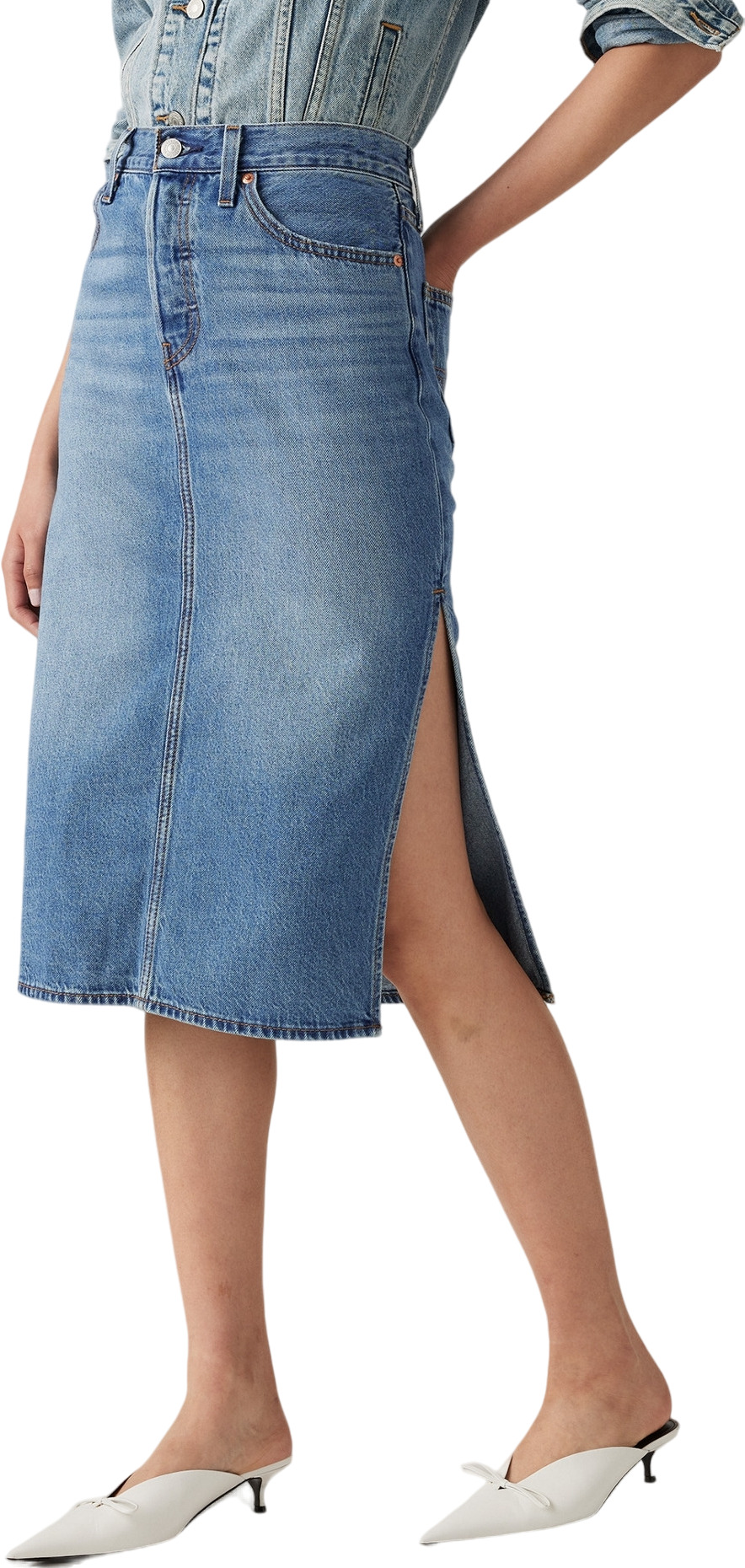 

Юбка женская LEVIS SIDE SLIT SKIRT MED INDIGO - WORN IN синяя 26, Синий, SIDE SLIT SKIRT MED INDIGO - WORN IN