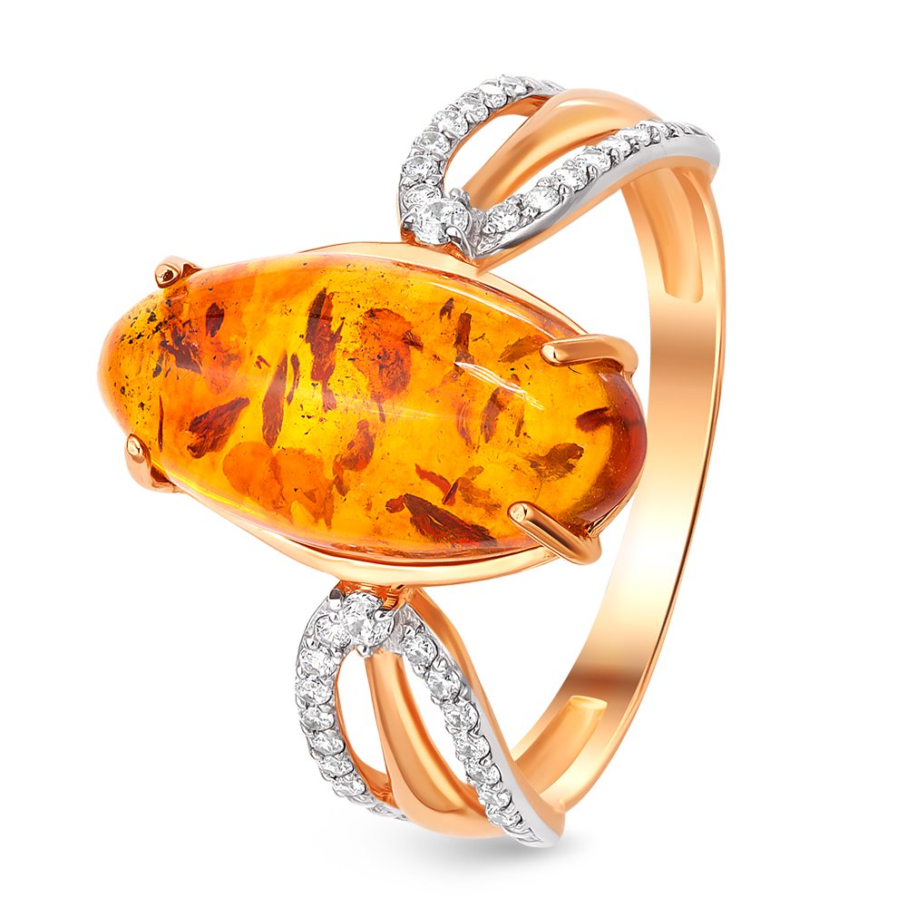

Кольцо из золота р.  585Gold 201013505, янтарь\фианит, 201013505