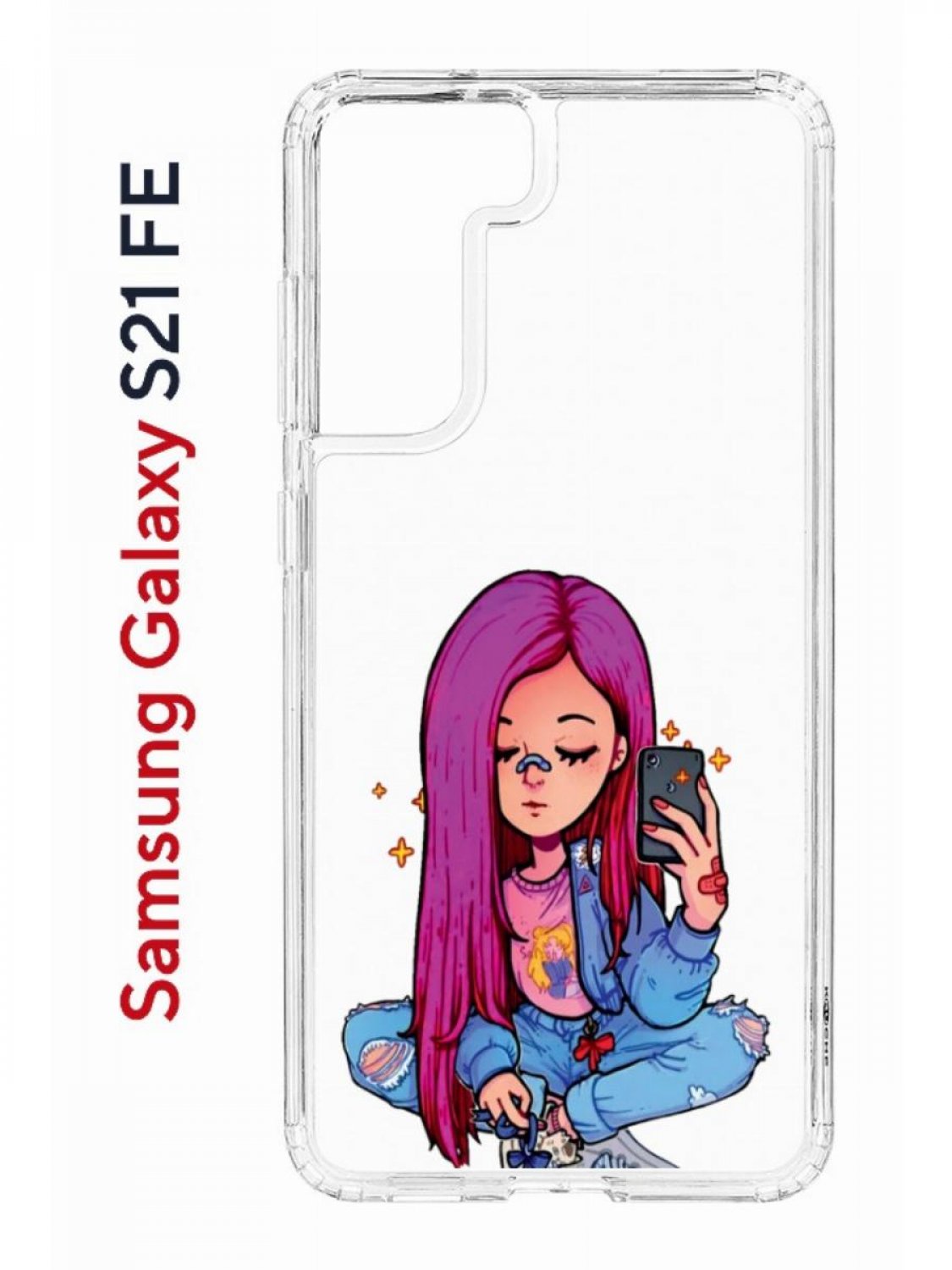 фото Чехол на samsung s21 fe kruche print pink hair,противоударный бампер,с защитой камеры кruче