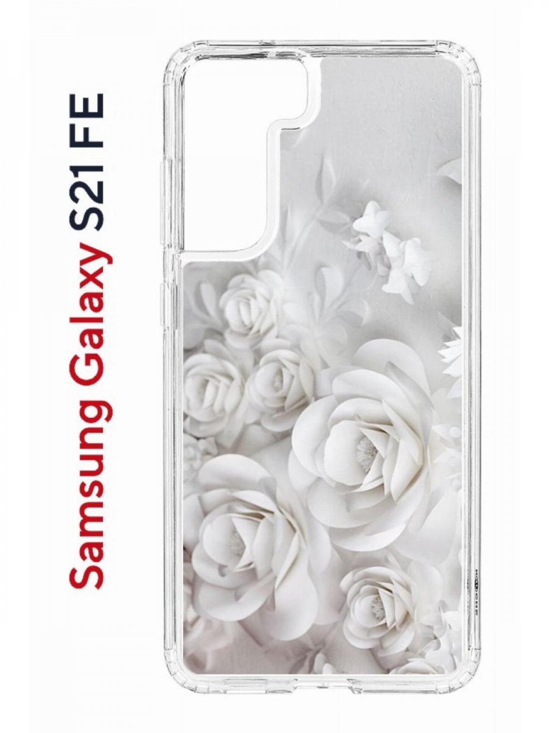 фото Чехол на samsung s21 fe kruche print white roses,противоударный бампер,с защитой камеры кruче