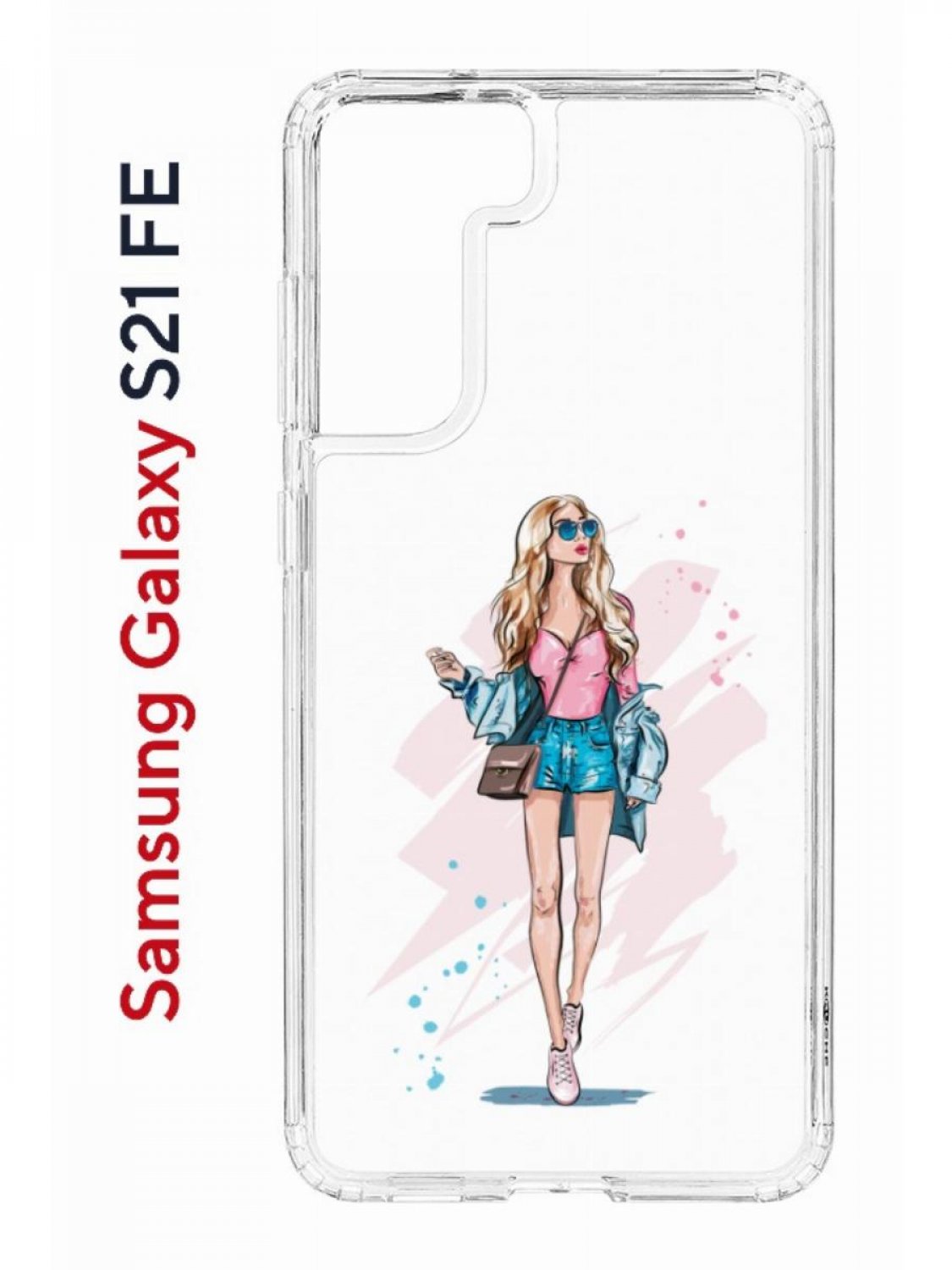 фото Чехол на samsung s21 fe kruche print fashion girl,противоударный бампер,с защитой камеры кruче