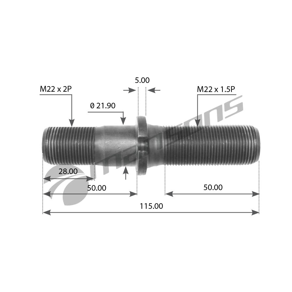 

Шпилька M22*2/М22*1.5*112 BPW 03.300.053 (Mansons)