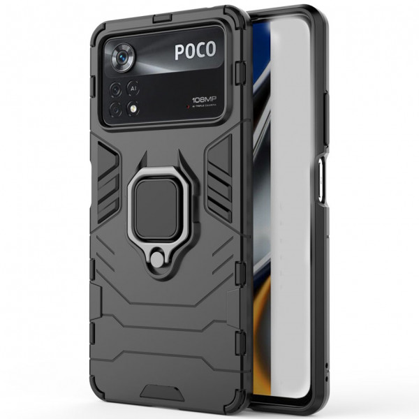 

Противоударный чехол Transformer Ring под магнитный держатель для Xiaomi Poco X4 Pro 5G, Черный