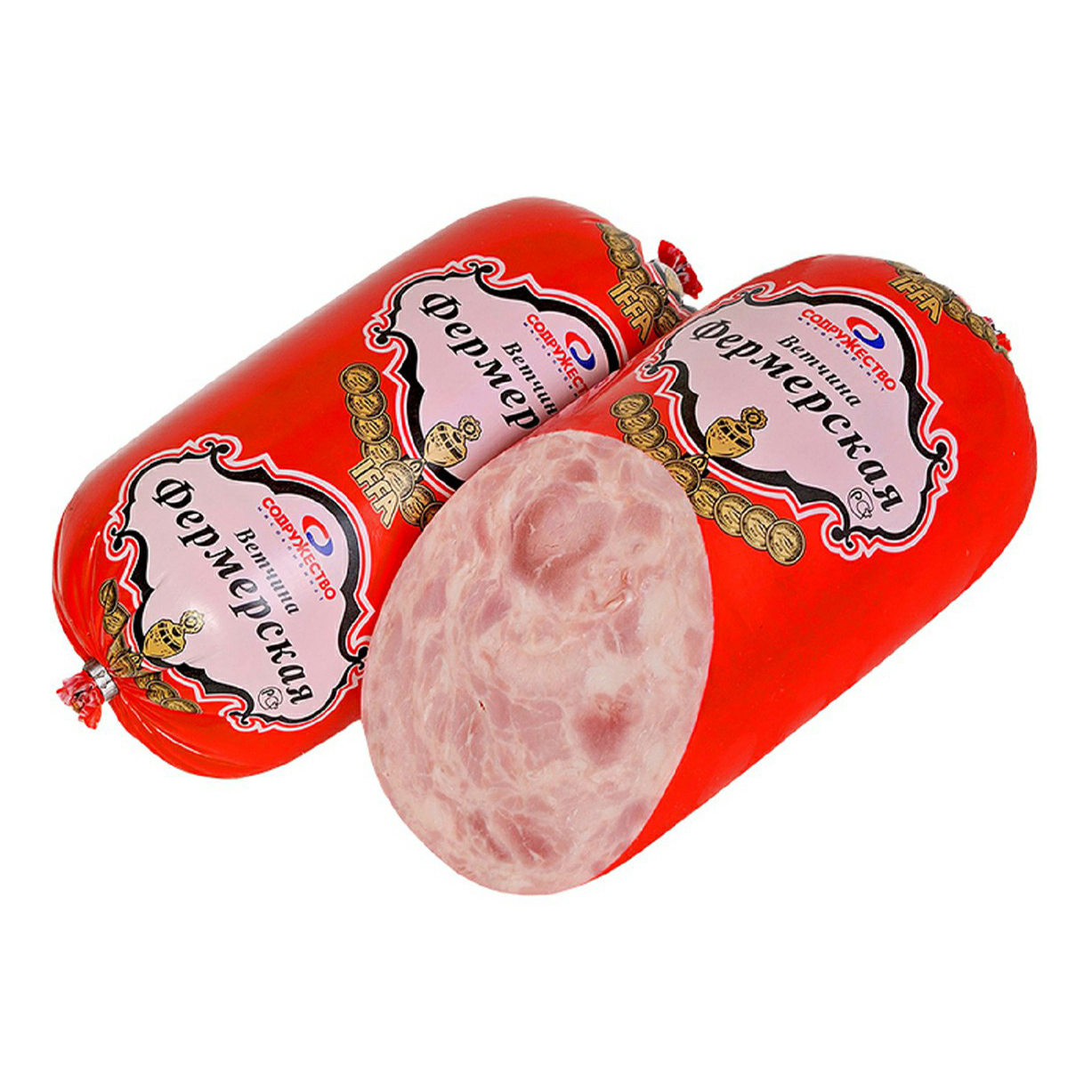 

Ветчина вареная Содружество Фермерская +-500 г