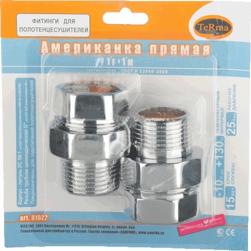 

Американка прямая 1" в/н хром д/полотенцесуш. (пара) TRm 01522 TERMA