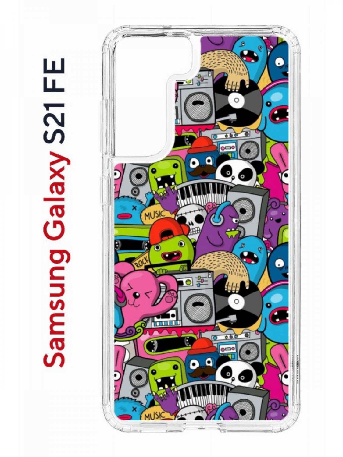 Чехол на Samsung S21 FE Kruche Print Monsters music,противоударный бампер,с защитой камеры