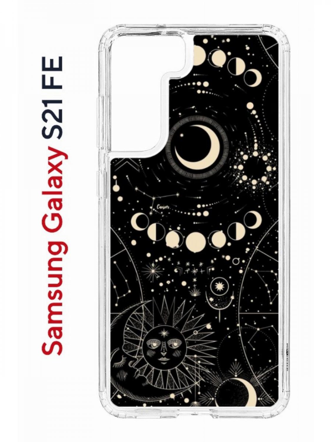 

Чехол на Samsung Galaxy S21 FE Kruche Print Space,противоударный бампер,с защитой камеры, Прозрачный;черный;бежевый;серый, Самсунг с21 ФЕ