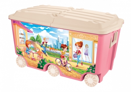 фото Ящик для игрушек на колесах с декором, 66,5 литра, 685x395x385 мм (розовый) пластишка