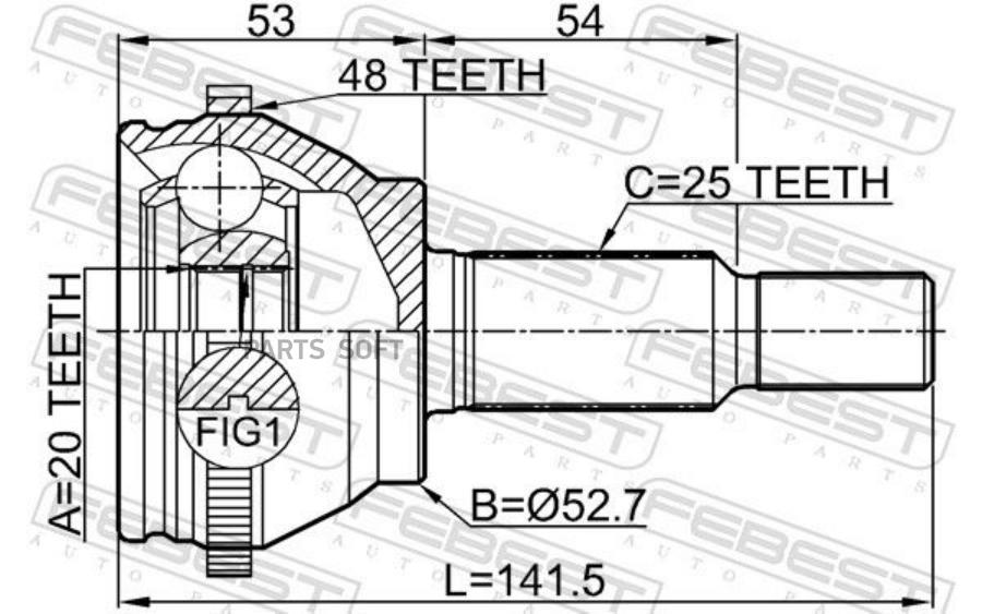 

ШРУС НАРУЖНЫЙ ЗАДНИЙ 20X52.7X25