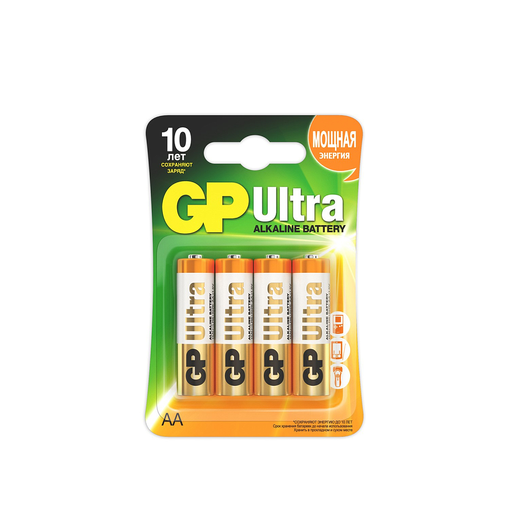 Батарейки GP Ultra Alkaline 15А АА 4 шт 4891199027598 1000₽