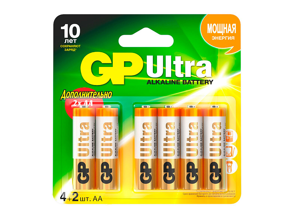 Батарейки GP Ultra Alkaline 15А АА 6 шт 4891199067181 1467₽