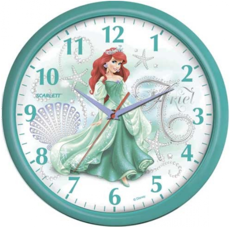 фото Детские настенные часы scarlett sc-wcd01p (зелёный/рисунок русалочка)