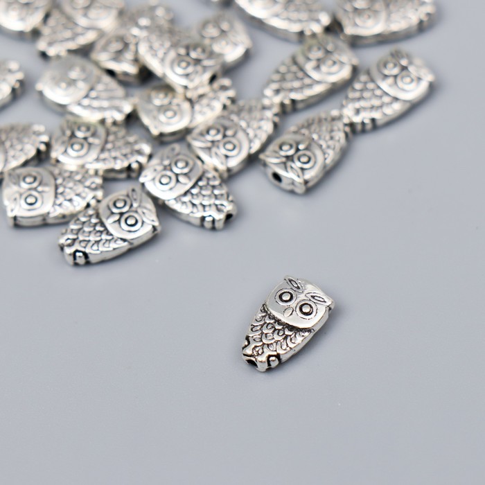 фото Бусина для творчества металл "маленький филин" серебро g070b1052 набор 24 шт 1,1х0,7 см арт узор