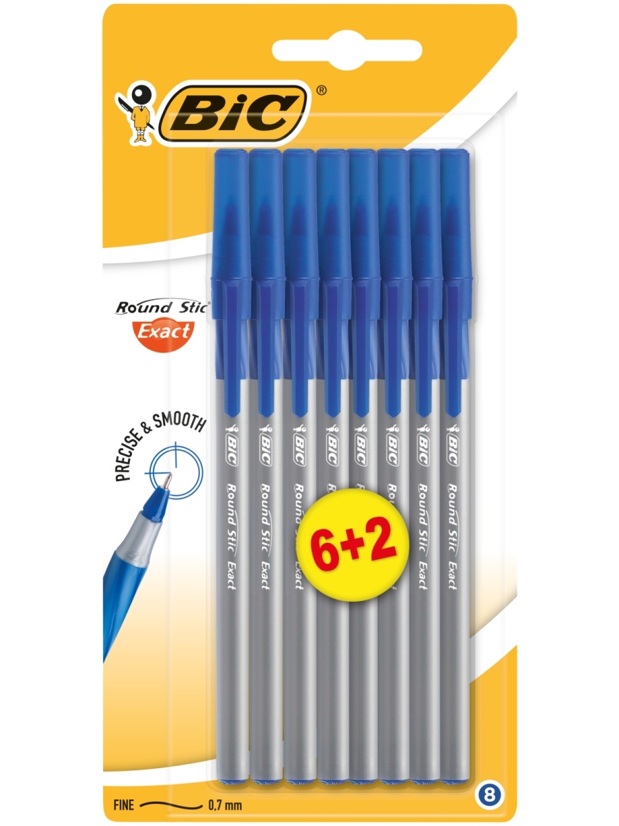 фото Набор ручек шариковых bic round stic exact 932862/1, синяя, 0,7 мм, 8 шт.