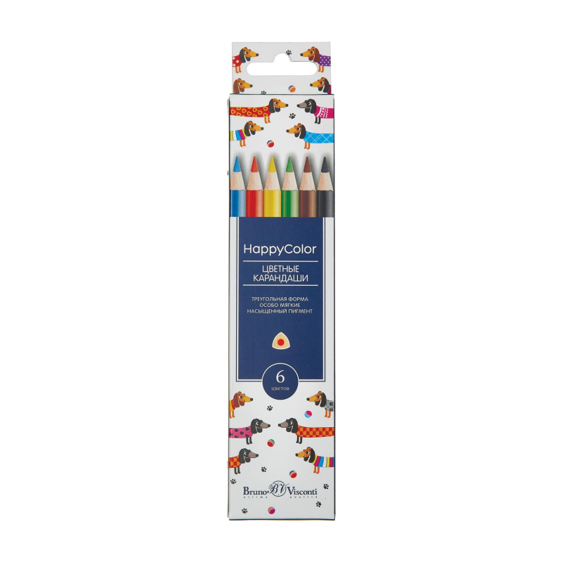 

Карандаши цветные 6 цв. HAPPYCOLOR, 6 цв. 30-0051-1 Bruno Visconti 1373739, Разноцветные