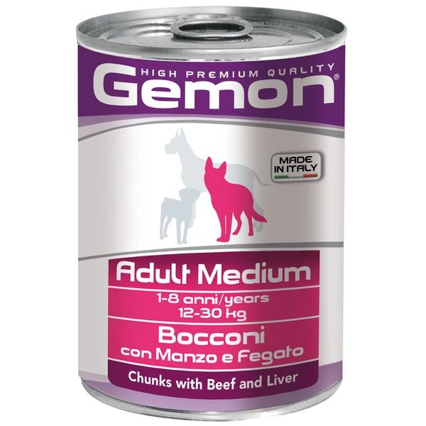 Влажный корм для собак Gemon Dog Medium, для средних пород, говядина,печень, 24шт по 415г