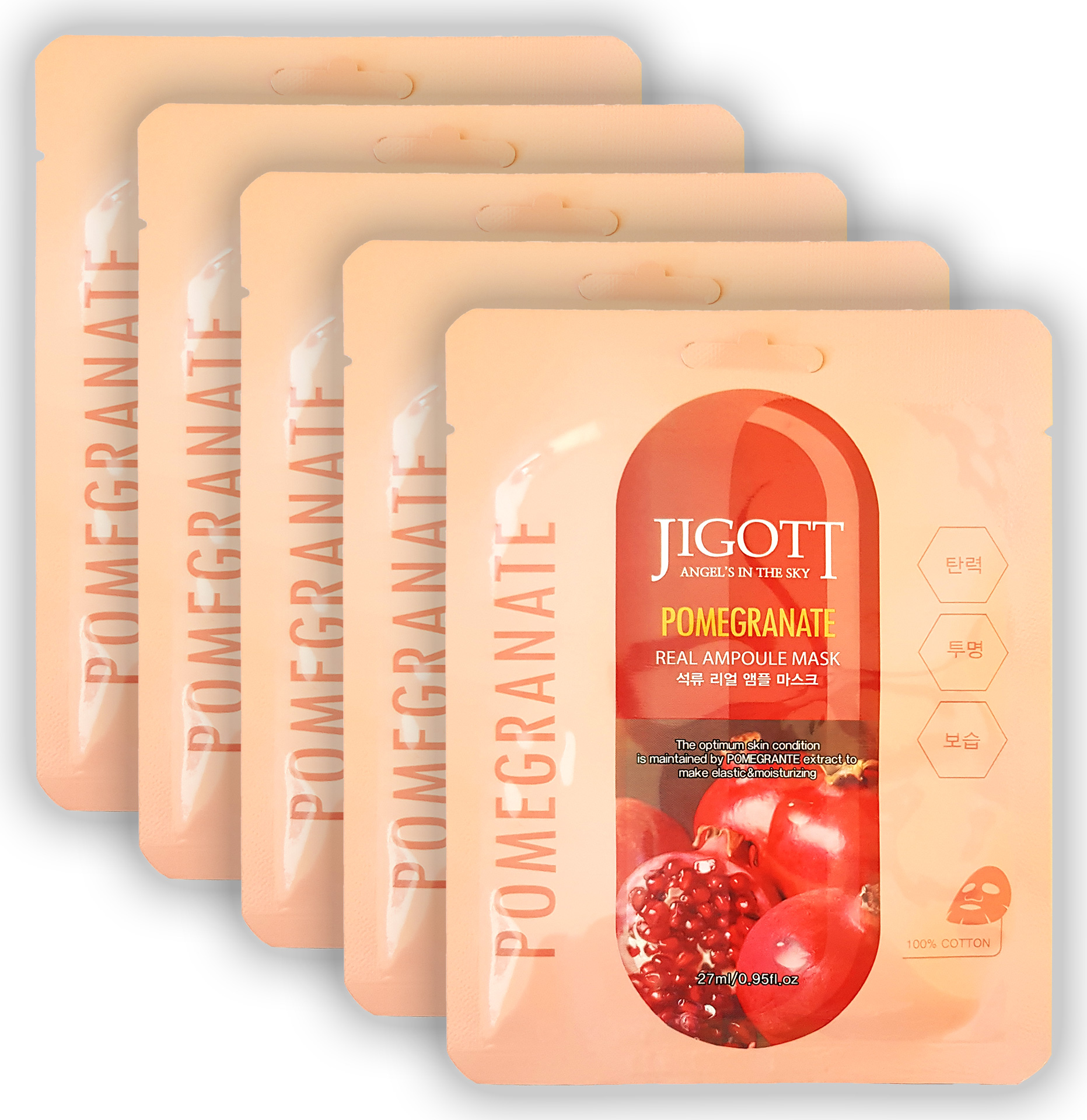 

Тканевая ампульная маска Jigott Pomegranate Real Ampoule Mask, 27 мл 5 штук