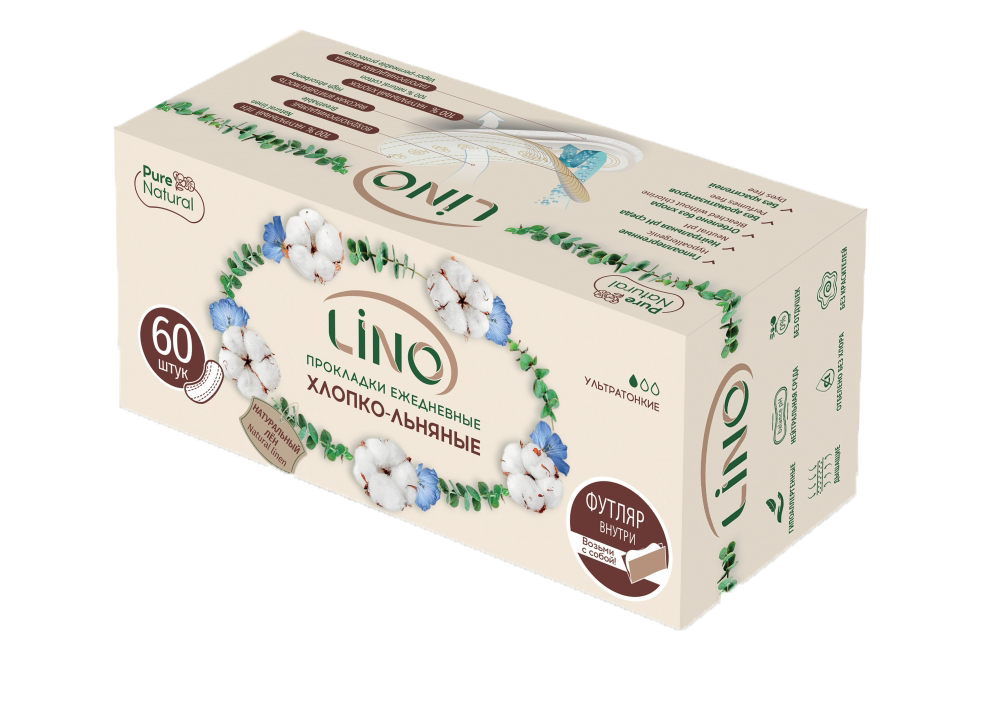 Прокладки гигиенические LINO ежедневные женские хлопко-льняные, ультратонкие 60шт. minimi носки женские высокая резинка bianco 39 41 mini fresh 4103
