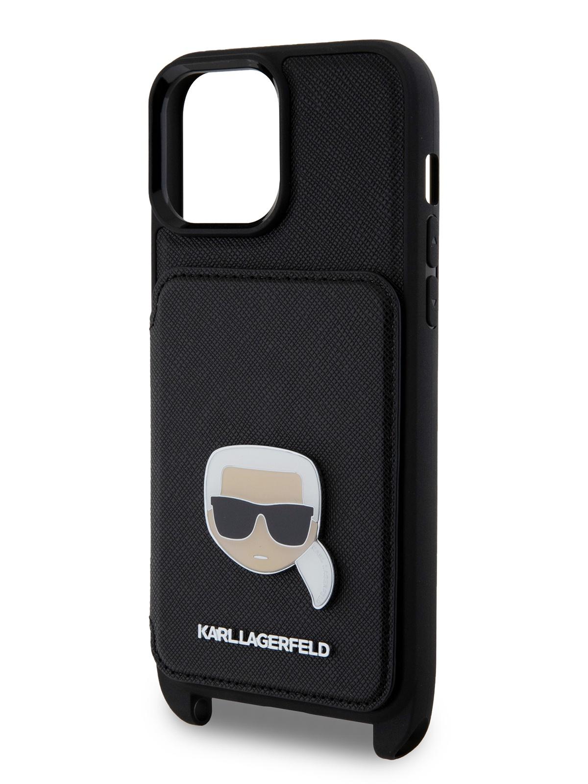 Чехол Karl Lagerfeld для iPhone 13 Pro Max с ремешком и карманом для карт Hard Black