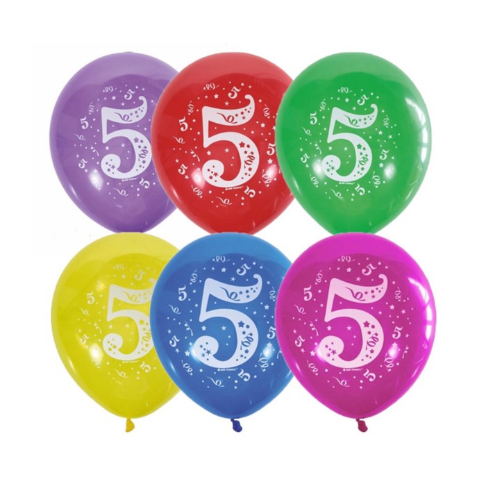 

Шар латексный 12" Цифра 5, пастель, 2-сторонний, набор 10 шт., МИКС