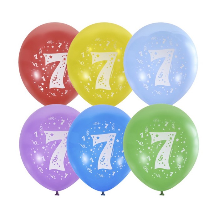 

Шар латексный 12" Цифра 7, пастель, 2-сторонний, набор 10 шт., МИКС
