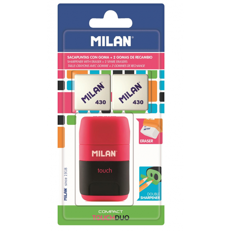

Ластик-точилка Milan TOUCH DUO+2смен.ласт син.кауч лезв.точ из углер стали 1226639, Разноцветный