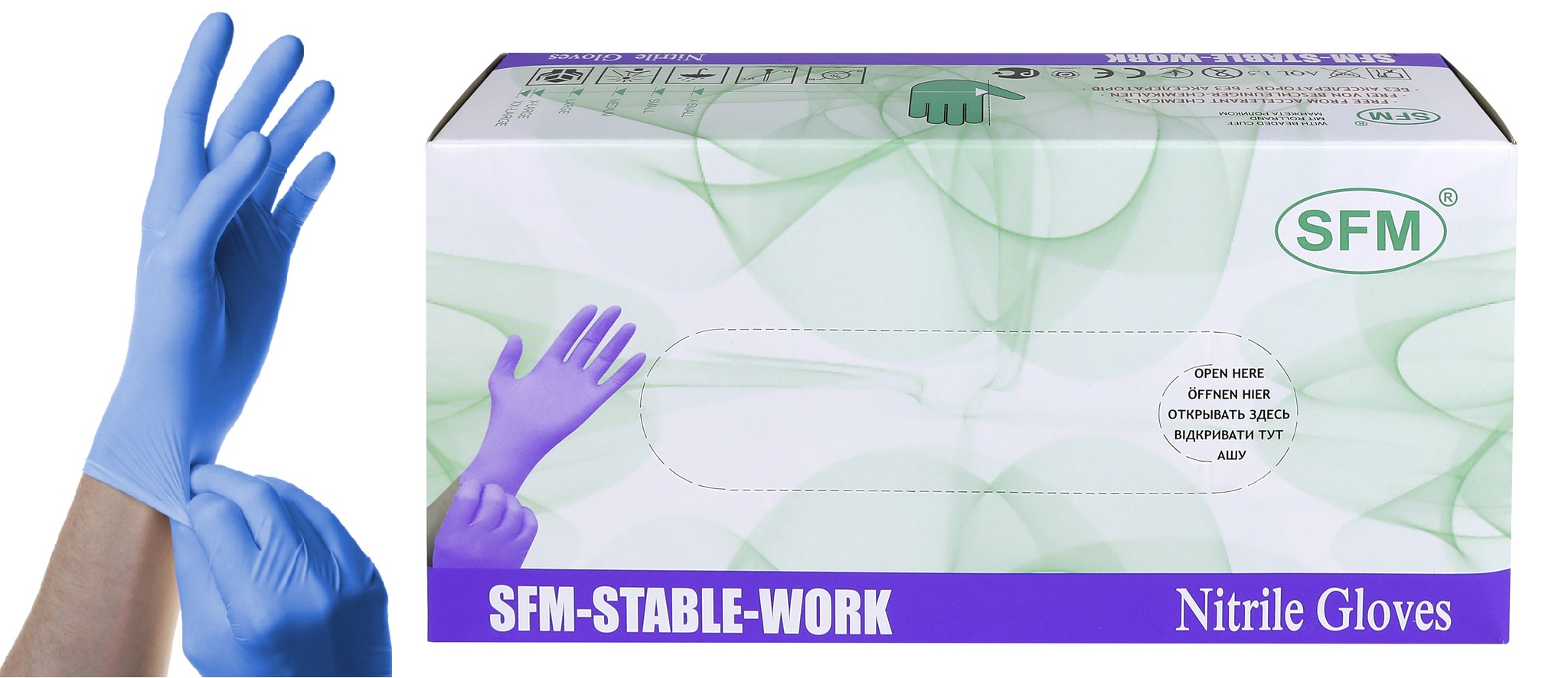 

Перчатки SFM Hospital Products GmbH, нитриловые, р-р , 50 пар, Голубой