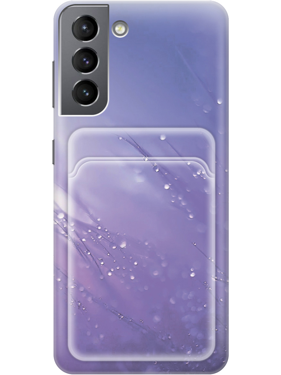 

Силиконовый чехол на Samsung Galaxy S21 с рисунком "Капли на синей траве", Белый;синий, 20012051