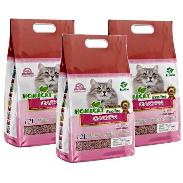 

Комкующийся наполнитель HOMECAT Ecoline сакура, 3 шт по 12 л