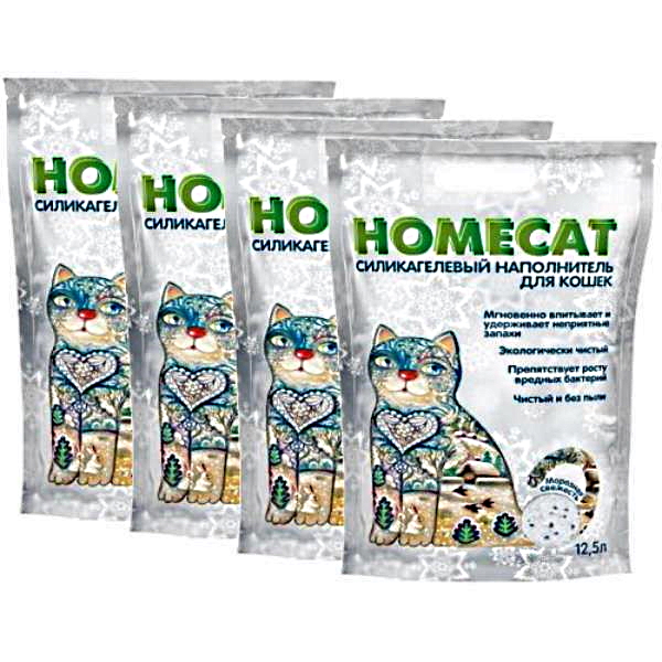 

Впитывающий наполнитель HOMECAT Морозная свежесть силикагелевый, 4 шт по 12,5 л