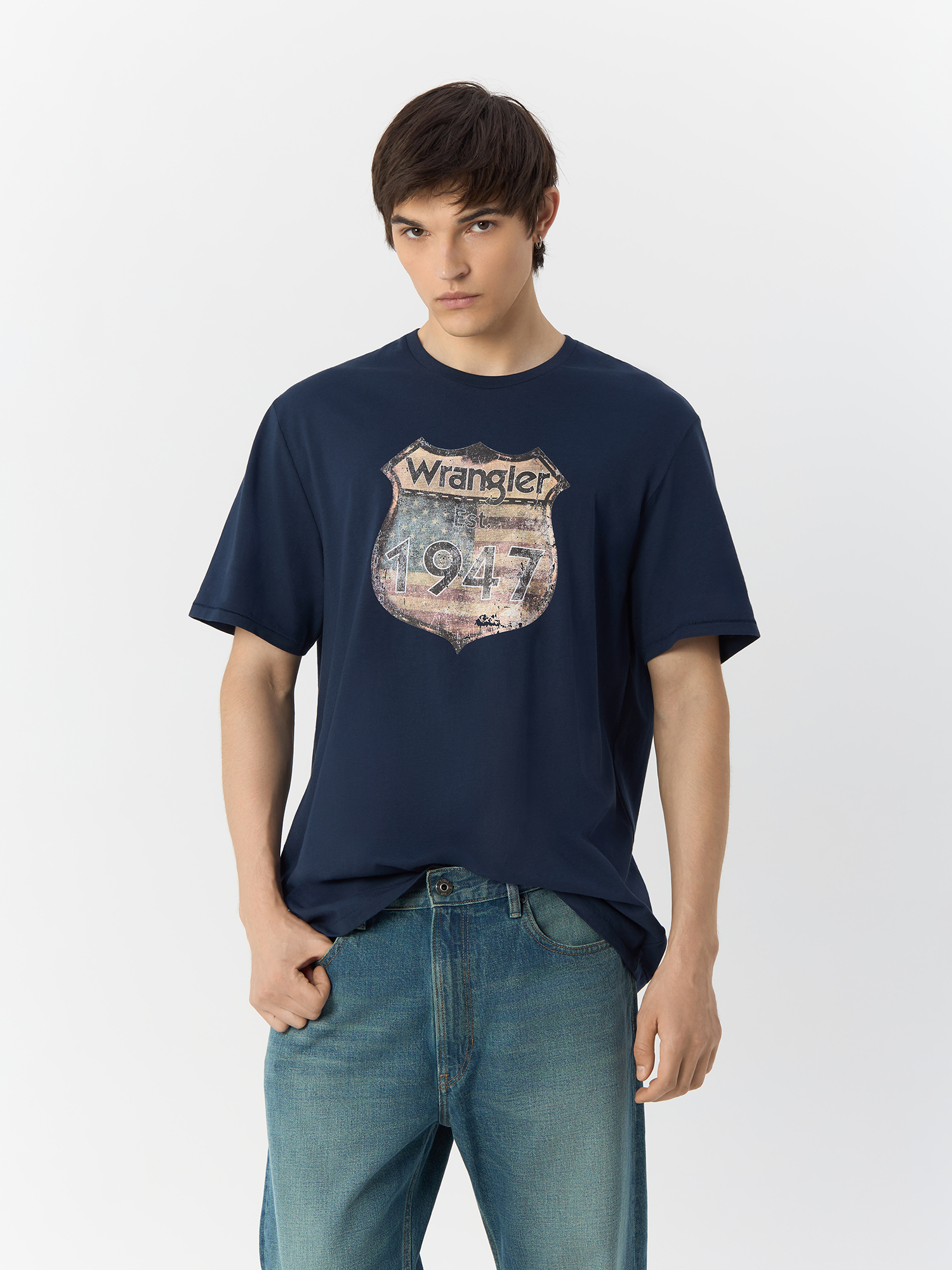 

Футболка мужская Wrangler 112320566 синяя S, Синий, 112320566