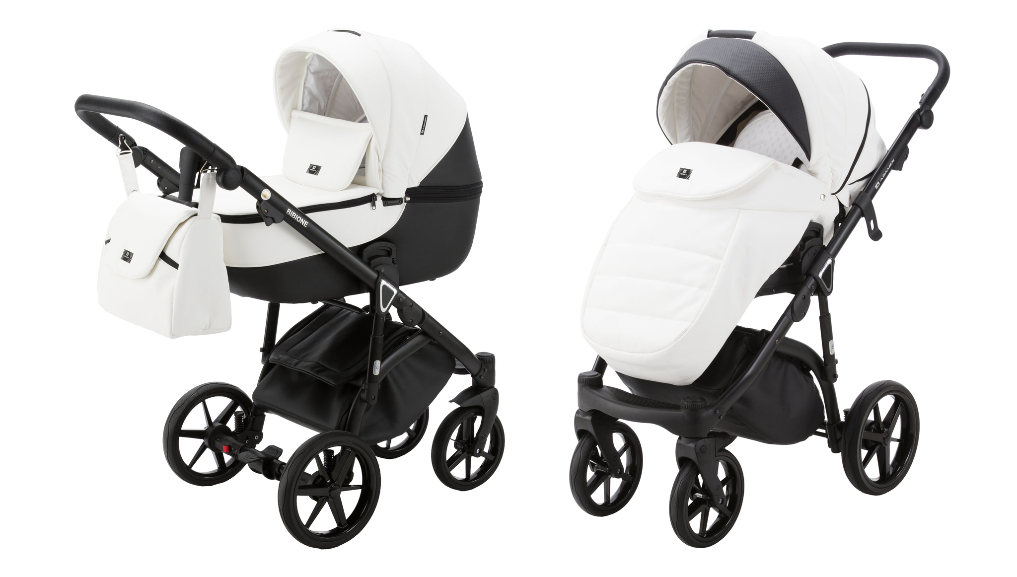 

Коляска Adamex Bibione Deluxe 2в1, BI-SD1 - белая кожа, черная, BIBIONE