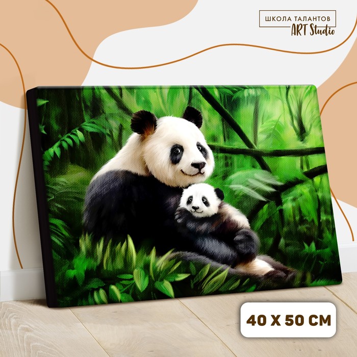 фото Картина по номерам на холсте с подрамником «панды. мама и малыш» 40х50 см школа талантов