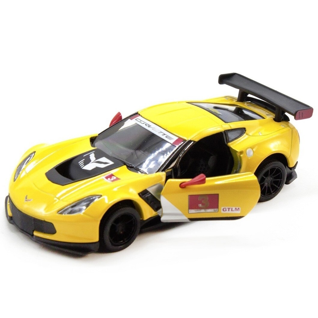 Модель машины Kinsmart КТ5397, 1 Corvette C7 R Race Car 2016 1:36 желтая инерц